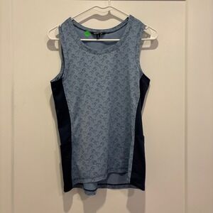 Kerrits Horse Print Mesh Equestrian Tank Top Blue Sleeveless Riding Shirt Small